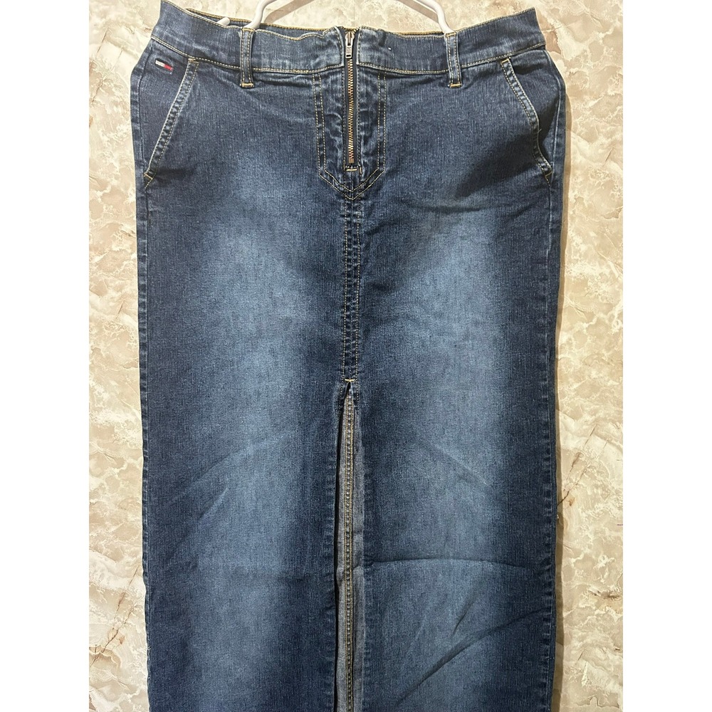 Tommy Jeans Women Blue Denim Maxi‎ Skirt Front Slit Medium Wash Size 7